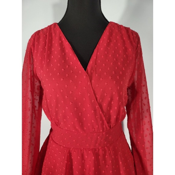 Japna Red Swiss Dot Dress Long Sleeve Ruffle Tiered Mini Dress - Picture 8 of 8